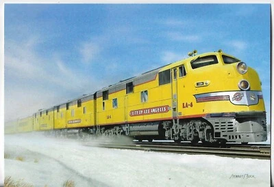 NEW LEANIN' TREE Christmas Card 4.75x6.75 Yellow City of Los Angeles Train - Image 1 of 3