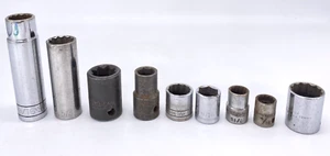 VTG Made USA Steel Sockets Lot of 9 - 1/2 Inch and 3/8 Inch Drives - Picture 1 of 6