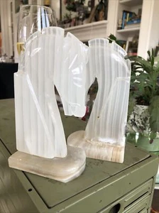 Vintage Horse Head Bookends Hand Carved Onyx Rock Marble Stone Book Ends Set - Picture 1 of 10