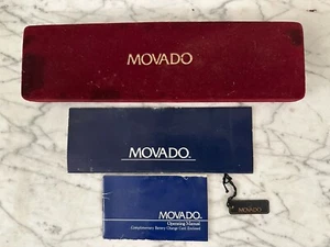 Vintage 1970s Red Suede Movado Watch Box with Manuals & Price Tag - Picture 1 of 5