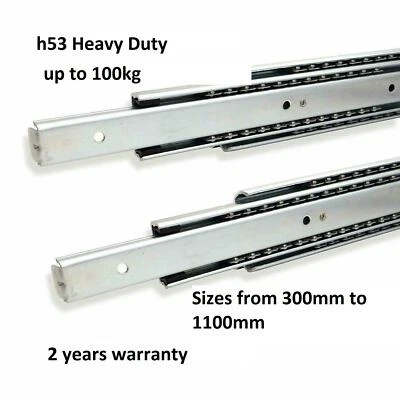 Heavy Duty Full Extension 100Kg Load Capacity Drawer Slides Telescopic Rails - Image 1 of 4
