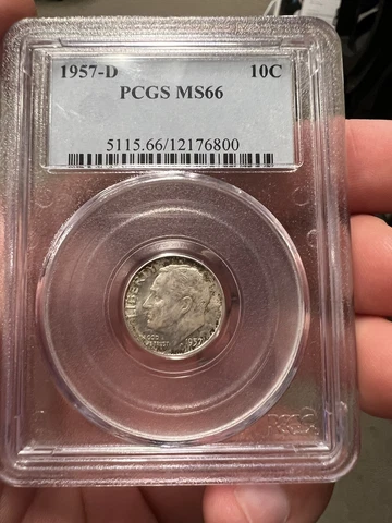 1957 D Roosevelt Dime. PCGS MS66. Nice Toning Cover
