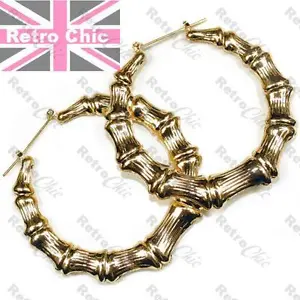 GOLD/SILVER fashion BAMBOO EARRINGS creole hoops ROUND HOOP small/medium/big - Picture 1 of 21