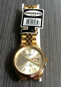 Swanson Men's Watch Round Day & Date Silver Dial on Gold Linked Band New Beauty! - Picture 1 of 2