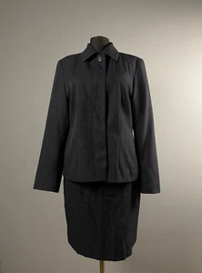 Akris Punto Swiss Womens Navy Wool 2 Piece Suit Blazer Jacket Skirt Sz 40 / 42 L - Picture 1 of 15