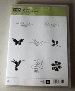 Stampin' Up! BLOOMIN' MARVELOUS 8 Stamp Set Used Hummingbird Butterfly 129654 - Picture 1 of 3