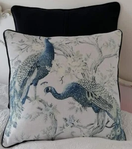 LAURA ASHLEY BELVEDERE FABRIC  MIDNIGHT CUSHION COVER   18” x 18" backing navy - Picture 1 of 2