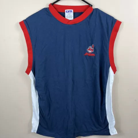 Vintage Cleveland Indians Sleeveless Tshirt Embroidered Chief Wahoo Lrg CSA Cover