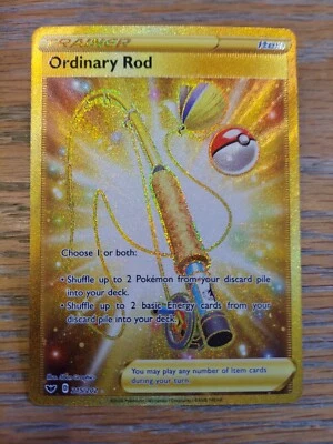 Ordinary Rod 215/202 Sword & Shield NM Full Art Gold Secret Rare Pokemon Card - Image 1 of 2