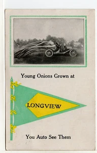 Übertriebene junge Zwiebeln AUTO Wimpel Longview Illinois 1915 gestempelte Postkarte - Bild 1 von 2