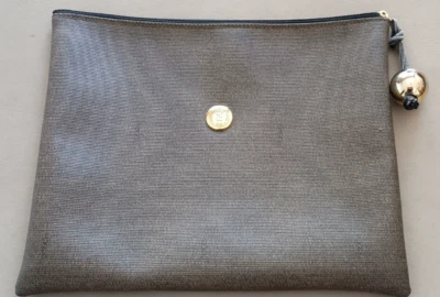 Vintage Fendi Coated Canvas Clutch Cosmetic Bag Pouch w/ Gold Ball - Image 1 of 4