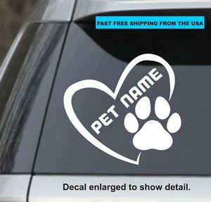 Personalized Heart with paw Print 6" White Window Sticker Decal – Cat, Dog, Car - Picture 1 of 1