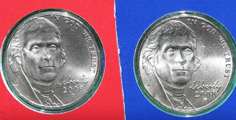 2008 P and D Jefferson Nickels 2 Coin UNC Cellos from US Mint Set 5 Cent Coins Cover