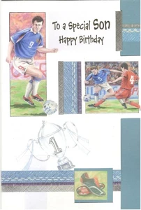 Geburtstagskarte Sohn Sport Design mit Fußball Motiv Goldfolie Detail 15x23 cm - Bild 1 von 2