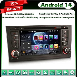 8-Kern 64GB Android 14 GPS Autoradio Navi Audi A6 S6 RS6 Allroad CarPlay DAB+DVD - Bild 1 von 23
