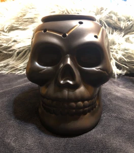 Halloween schwarz Keramik Totenkopf elektrisch volle Größe Wachswärmer Dekoration - Bild 1 von 4
