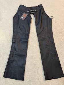 Women’s Black Leather First Classics Biker Chaps Ladies Size Med- - Picture 1 of 20