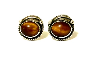 Tigerauge Navajo Ohrringe. 925 Sterling Silber. Künstler gestempelt - Bild 1 von 5