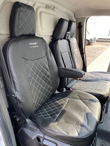 FORD TRANSIT CUSTOM (2013-2023) TAILORED LEATHERETTE FRONT SEAT COVERS BLACK - Picture 1 of 10