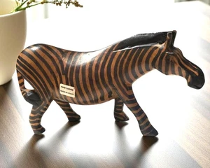 Vintage Hand Carved Wooden Zebra Statue Made in Kenya - Picture 1 of 10