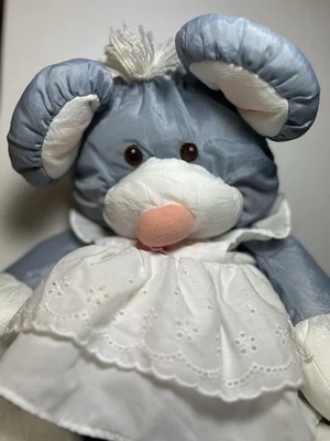 VTG Fisher Price Puffalump Gray Mouse 1987 Plush Stuffed Toy White Dress 8013 - Image 1 of 4