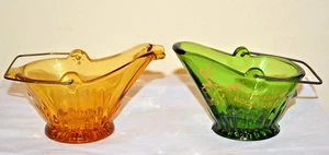 2 VINTAGE AMBER & GREEN GLASS ASHTRAY / COAL, ASH BUCKET, METAL HANDLE SOUVENIR - Picture 1 of 13