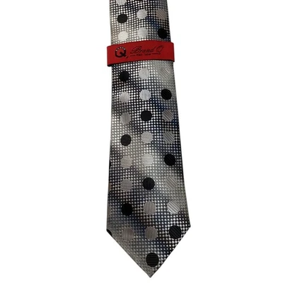 BRAND Q Men's Microfiber Necktie & Hankie Set Designer POLKA DOT Gray/Black NWT - Image 1 of 3