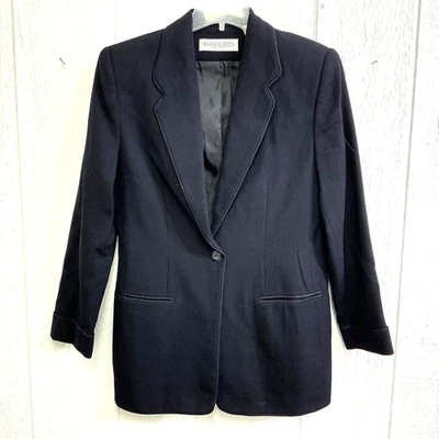 Chaqueta Blazer Amanda Smith 100% Lana Pura Talla 10 Negro Jet Para Mujer Borde Piped Foto 1 de 4