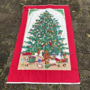 Vintage Cranston Christmas Holiday Xmas Tree Santa Toys Gifts 35x59 Fabric Panel - Picture 1 of 6