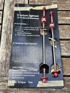 ICAN Titanium Front & Rear Hub Titanium Skewer Set RED Quick Release Ringle - Picture 1 of 6