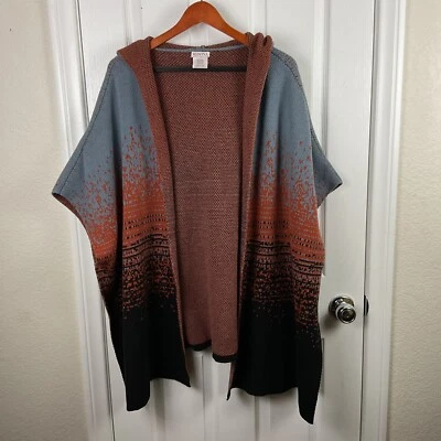 Poncho suéter tejido con capucha abierto azul naranja Merona para mujer talla S/M Foto 1 de 4