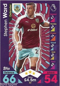 2016 / 2017 EPL Match Attax Base Card (42) Stephen WARD Burnley - Picture 1 of 1