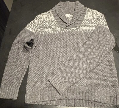 Large Men’s Collared Merona NWOT Sweater Line Print Super Warm Gray Knit Winter - Image 1 of 3
