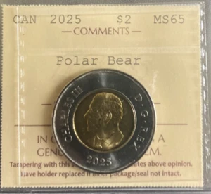 Canada - 2 Dollars - 2025 - Polar Bear - ICCS Certified - MS-65 - Type B - Picture 1 of 3