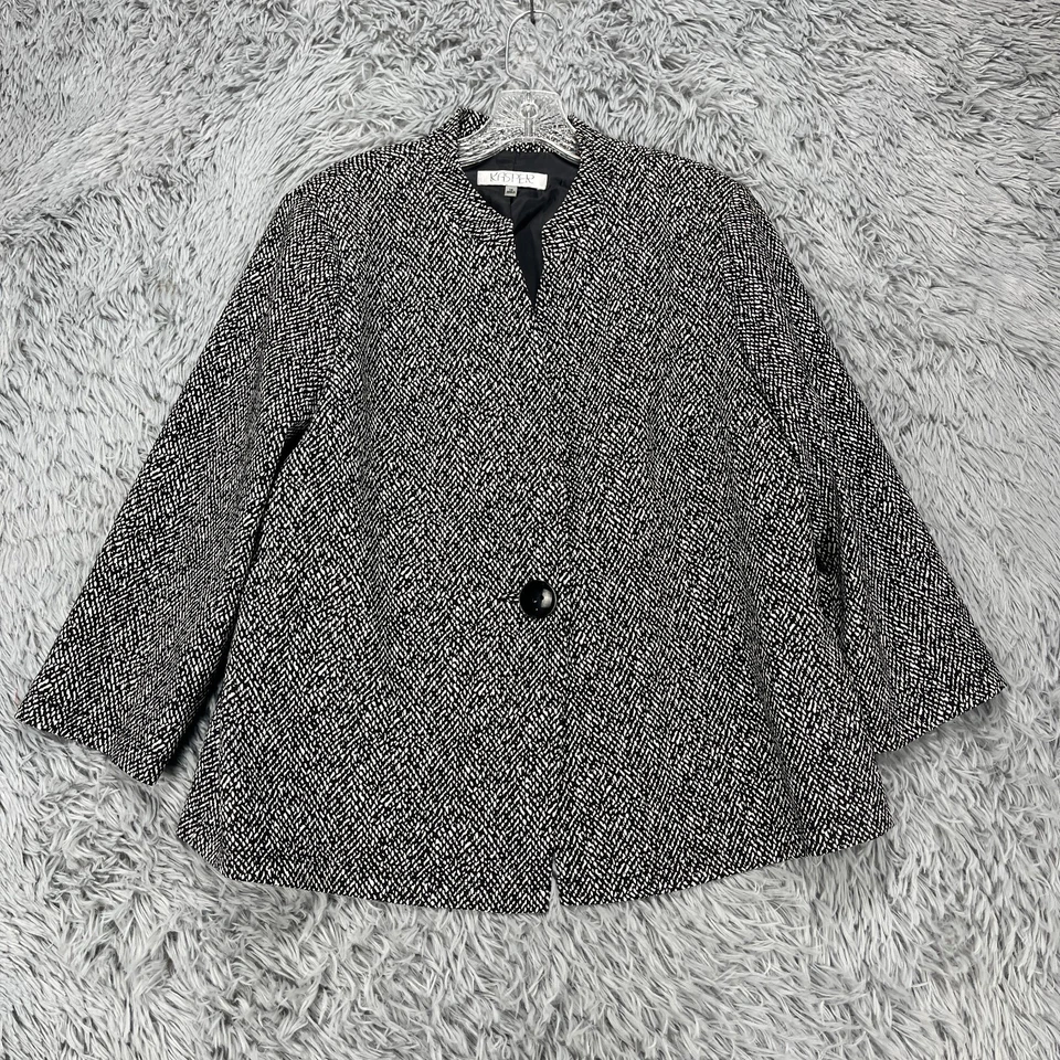 Blazer Kasper Para Mujer 14 Negro Blanco Geométrico Oficina Carrera Un Botón Mínimo Foto 1 de 4