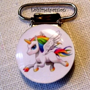 Clip Pince Attache Tétine, cabochon résine, Cheval Licorne * 20 ou 25 mm * CR071 - Imagen 1 de 1