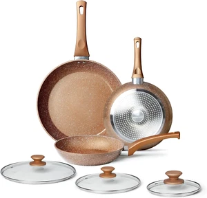 3-Piece Nonstick Frying Pan Set with Lids - Granite Induction Skillet Set - Picture 1 of 12