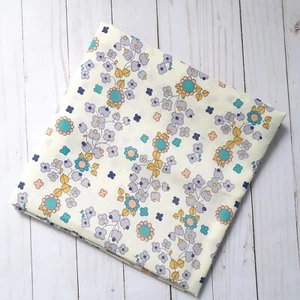 Vintage 70's Retro Floral Cotton Fabric Yellow Purple 1 yard - Picture 1 of 4