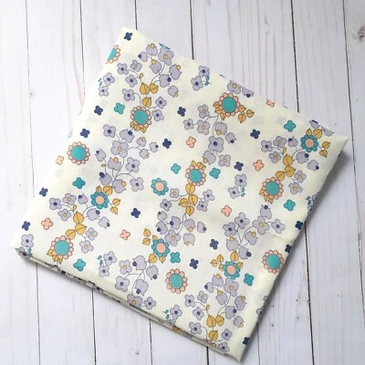 Vintage 70's Retro Floral Cotton Fabric Yellow Purple 1 yard - Image 1 of 4