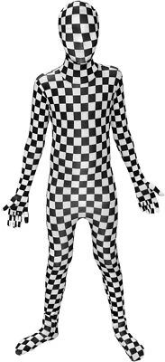 Niños Blanco y Negro Cuadros Morphsuit Niños Niñas Halloween Zentai Mono Disfraz Foto 1 de 4