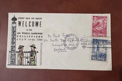PHILIPPINES  FDC 1959 10TH WORLD JAMBOREE POSTED TO ENGLAND - Image 1 of 2