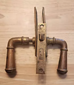 Antique French Door Lock Set Brass Lever Handle Knob Chicago IL Vintage - Picture 1 of 12