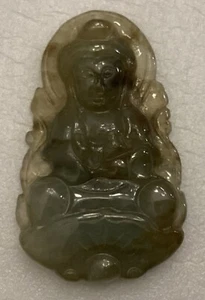 Green One Sided Jadeite Sitting Budda Translucent Pendant - Picture 1 of 7