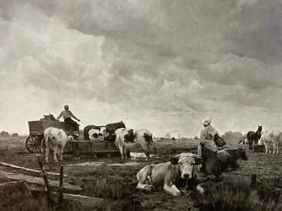 ANTIKER DRUCK AUF PAPIER NACH EINEM GEMÄLDE VON HERMANN BAISCH AN DER TRÄNKE - Bild 1 von 4