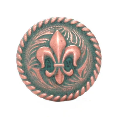Fleur de Lis Rope Edge Copper Patina Concho Screw Back 1-1/4" 7754-90 - Image 1 of 3