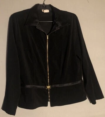 80s Vtg Rio Womens S/M Black Faux Suede Lined Jacket Gold Zipper Buckle Stretch - Image 1 of 4