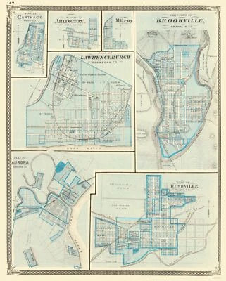 City Map Brookeville Rushville Aurora Lawrenceburgh Indiana Baskin 1876 23x28 - Image 1 of 4