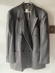 Vintage 80s Authentic Pierre Cardin Jacket 47 Blue Wool Lined Double Breasted - Picture 1 of 6