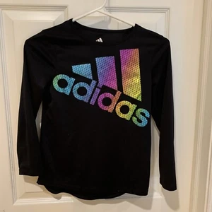 Adidas Shirt Youth Girls Black Long Sleeves Climalite Athletic Top Sz S 7/8 - Picture 1 of 7