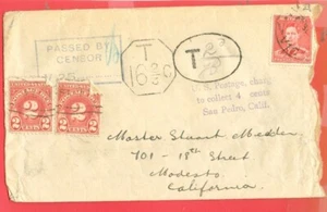 Australia 2d on cover to USA Censor Postage DUE Insufficiently Prepaid Letter - Picture 1 of 2